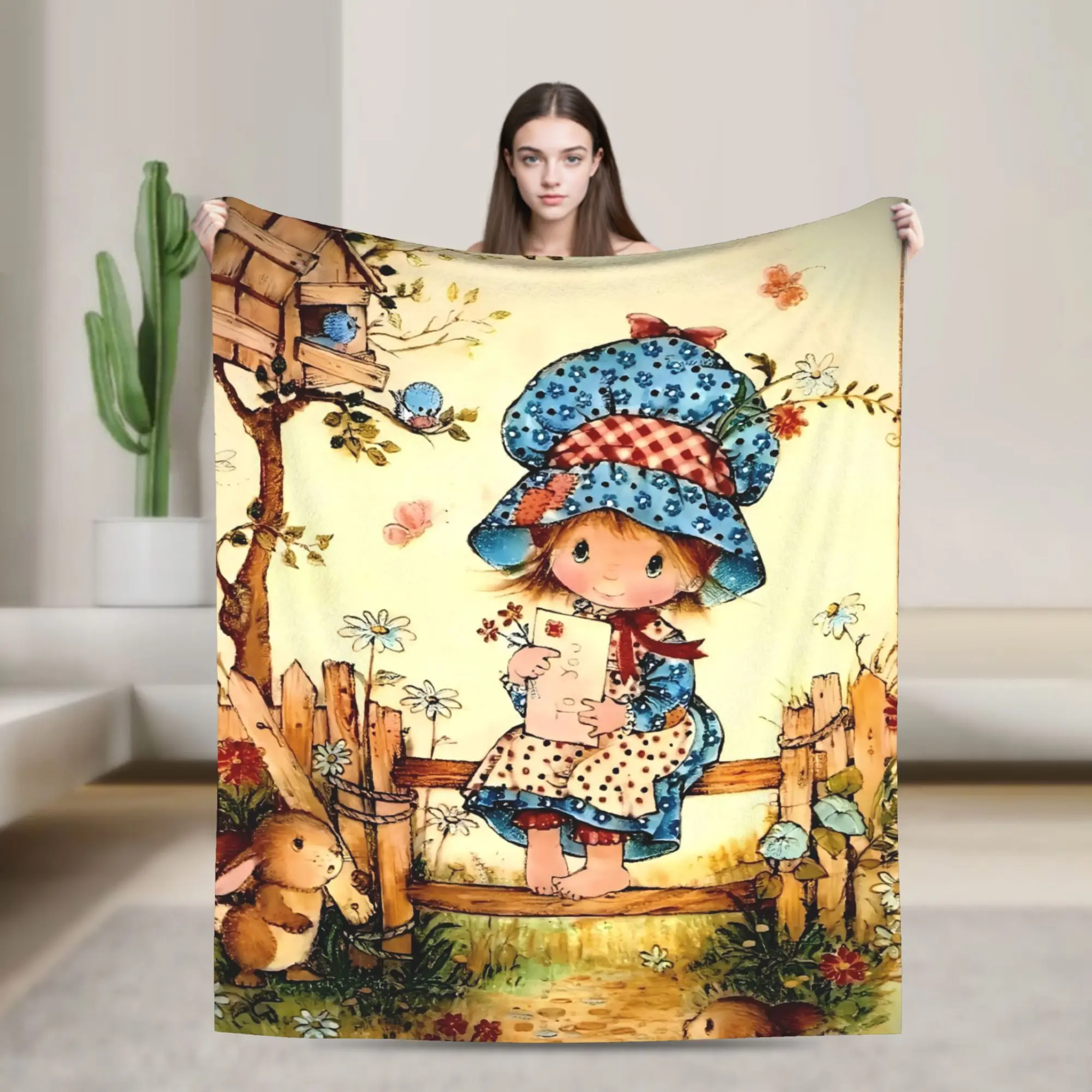 Sarah Kay With Cat Knitted Flannel Blanket Super Warm Bedding