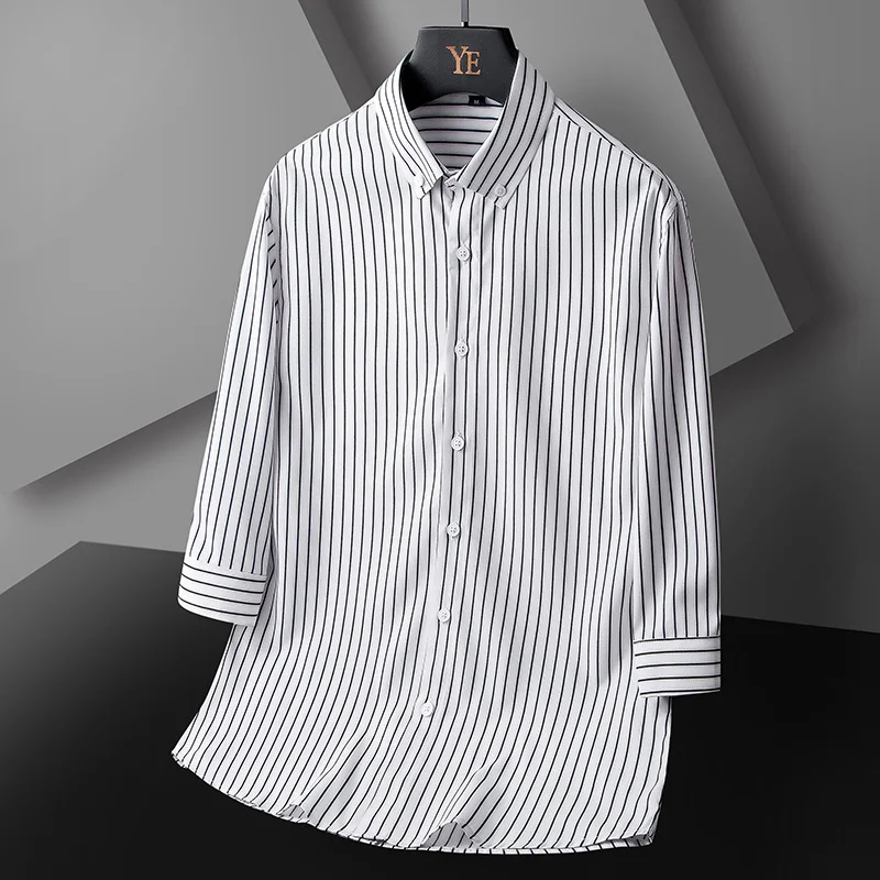 

New Fashion Shirt Men's Trend Slim Three-quarter Sleeved Shirt Casual Business Comfortable Dress Party Shirt Tops