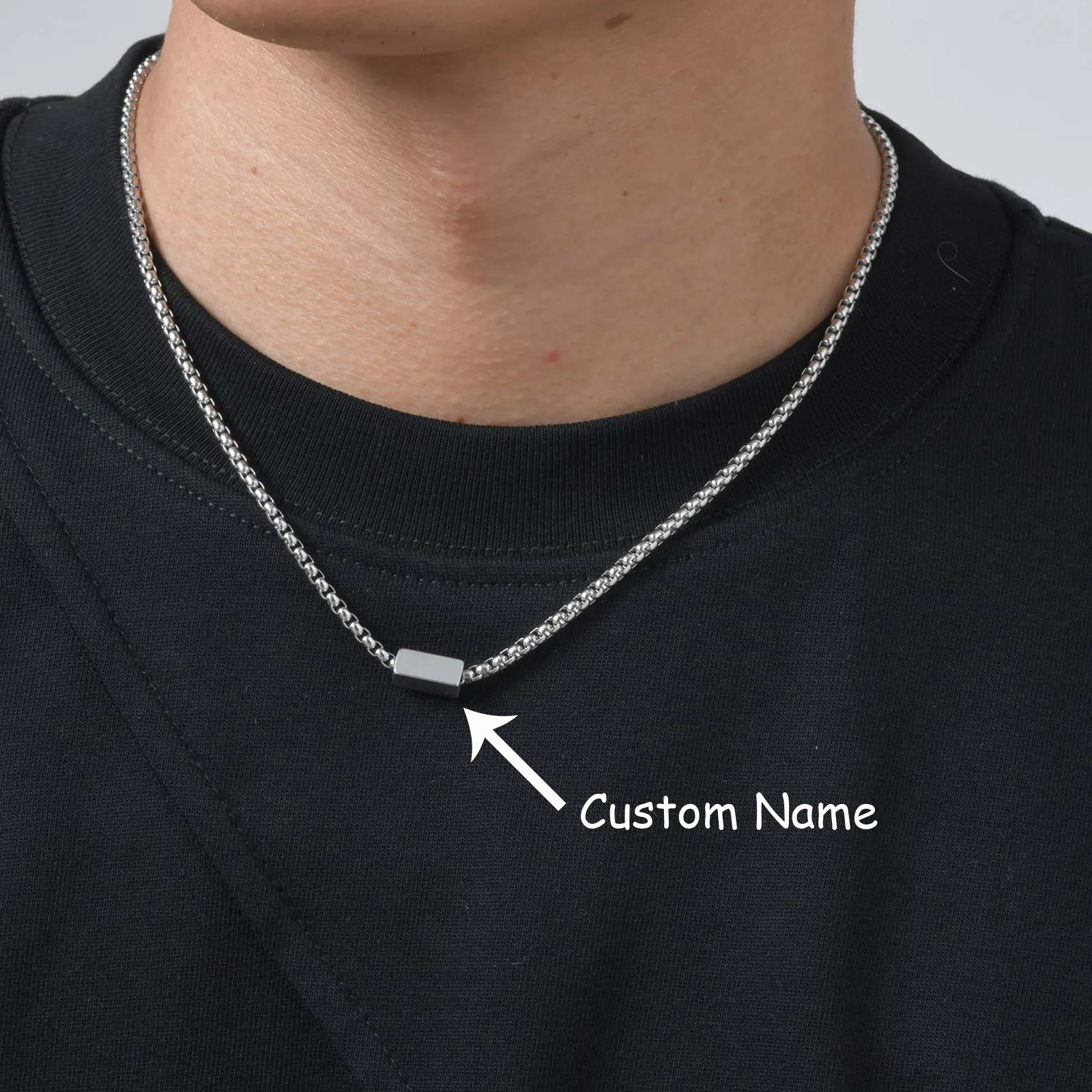 Customized 1-4 Name Neckace for Men,Never Fade Stainless Steel Tube Box Chain Collars,Personazlied Gift to Father Husband