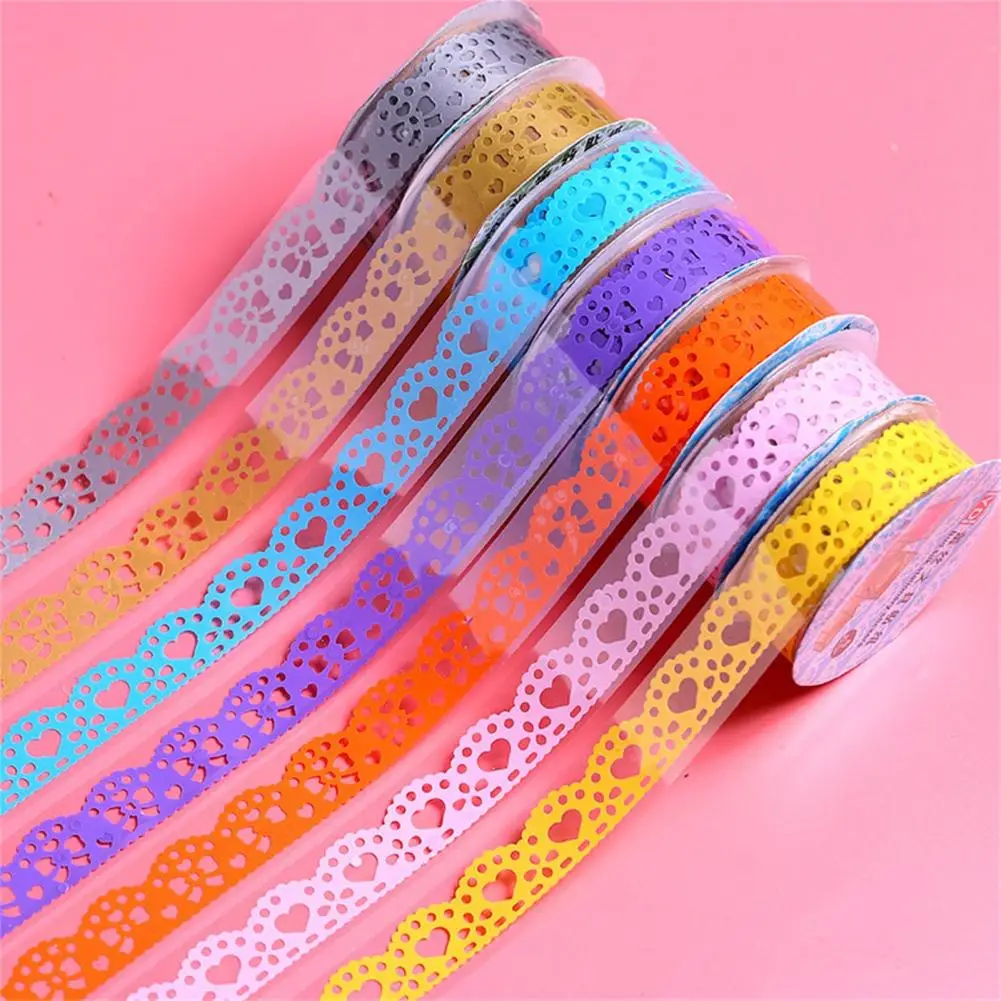 2 pcs 15mm DIY Candy Color Washi Lace Tape Sticker Roll Korean Style Free Cut Ornamental DIY Mini Lace Tape for Handbook