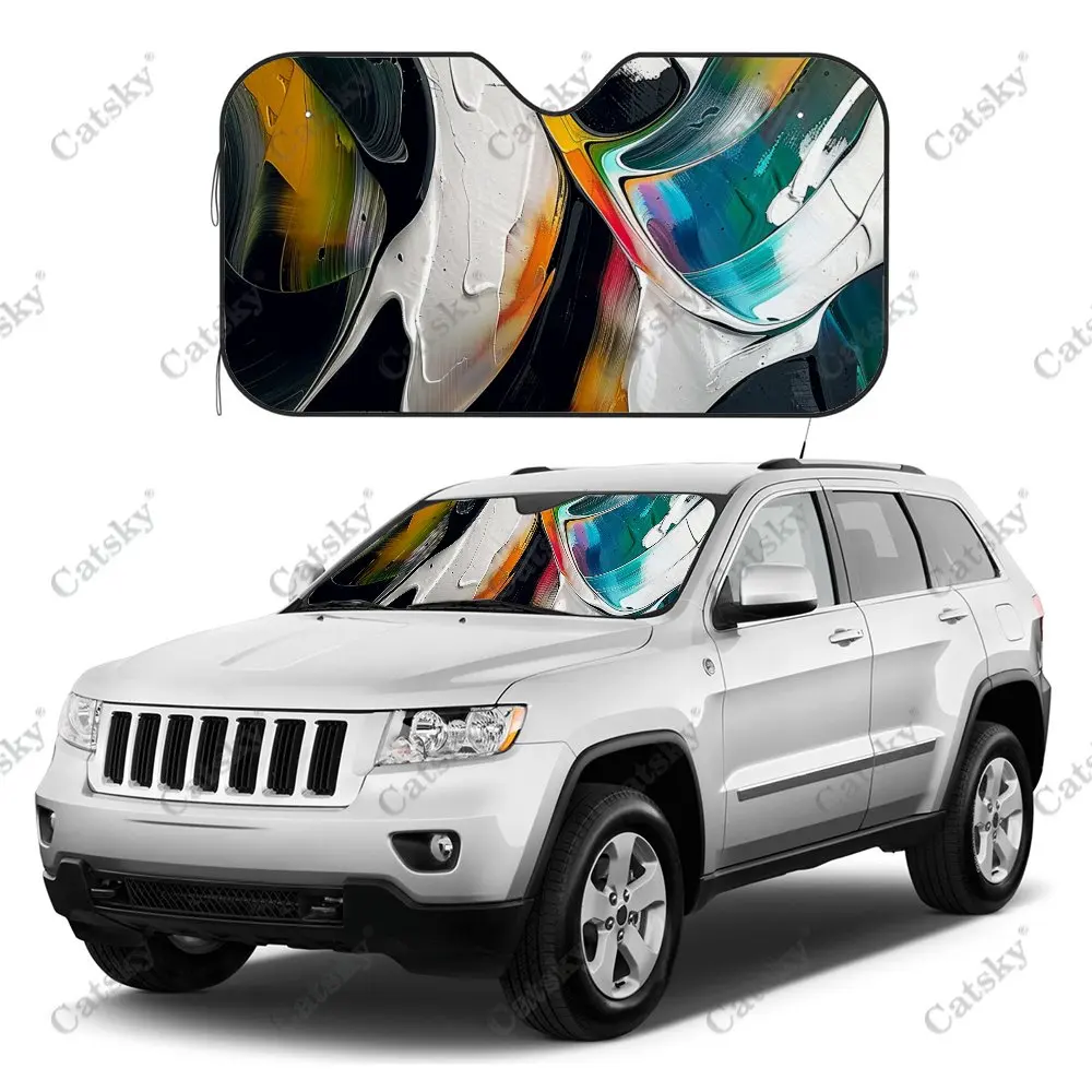 Abstract Pigment Painting Car Windshield Sunshade,Auto Accessories Front Windshield Sun Visor Blocks Uv Rays Protect Decoration