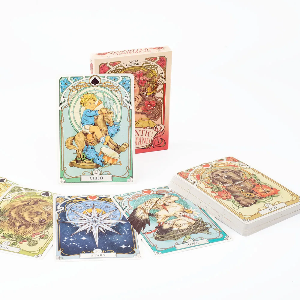 Romantyczne karty Wyroczni Lenormand 37 sztuk Talia 10,2 x 7,2 cm Angielska wizja Art Nouveau Kwiatowe motywy na imprezę Gry planszowe