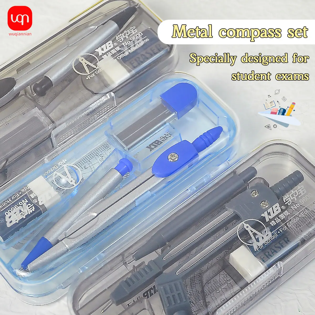WQN-1Set Student Measuring Ruler Set Includes Compass,Protractor,Triangle Ruler School Office & Drawing Supplies
