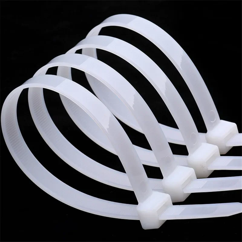 Self-locking Plastic Nylon Tie 100 PCS Black and White Cable Tie Fastening Ring Cable Tie Zip Wraps Strap  Nylon Cable Tie 3*200