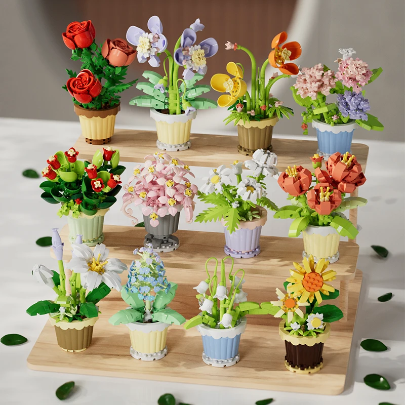 

Miniature Diamond Particles Sunflower, Daisy, and Orchids -12 Flowers Bouquet Building Blocks and Assembled Toys
