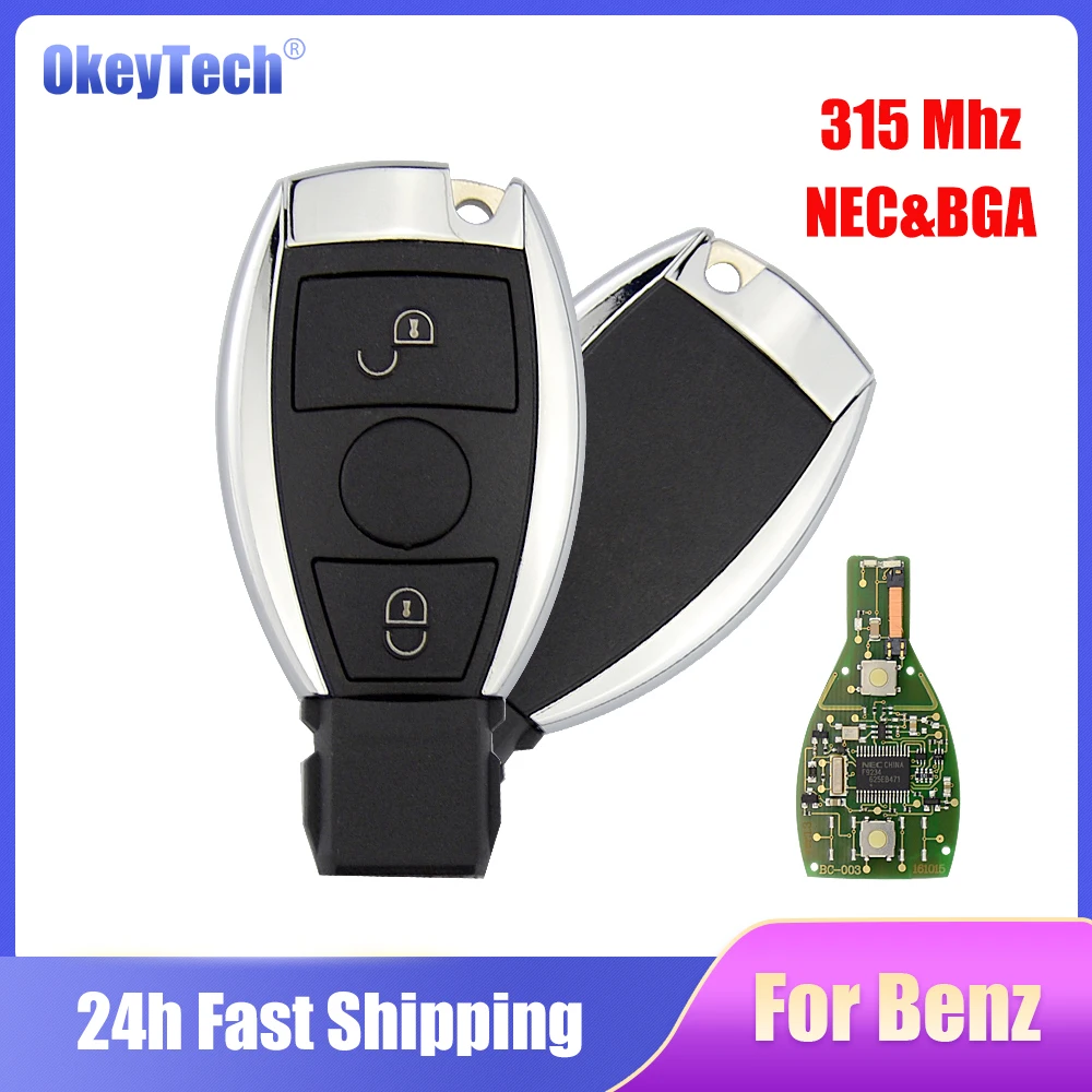 

OkeyTech 2 Buttons BGA Style Remote Smart Car Key 315Mhz For MB Mercedes Benz C E S Supports Original NEC BGA Fob