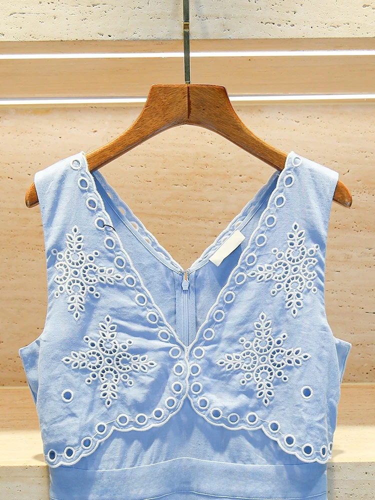 

SIVOS High-End Women's Embroidered Hollow V-ne Strapl Dr A-line Silhouette High Waist ort Skirt Summer Commute