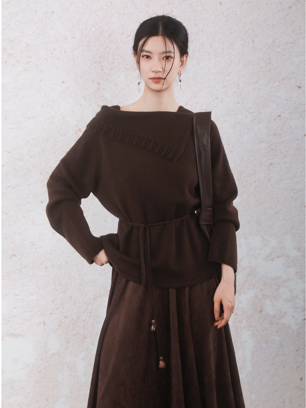 

a Brown Ingko Loose Aosphere Sweater One oulder Collar Turn-down Collar Commute Sle Long Sve Warm Thermal Women'...