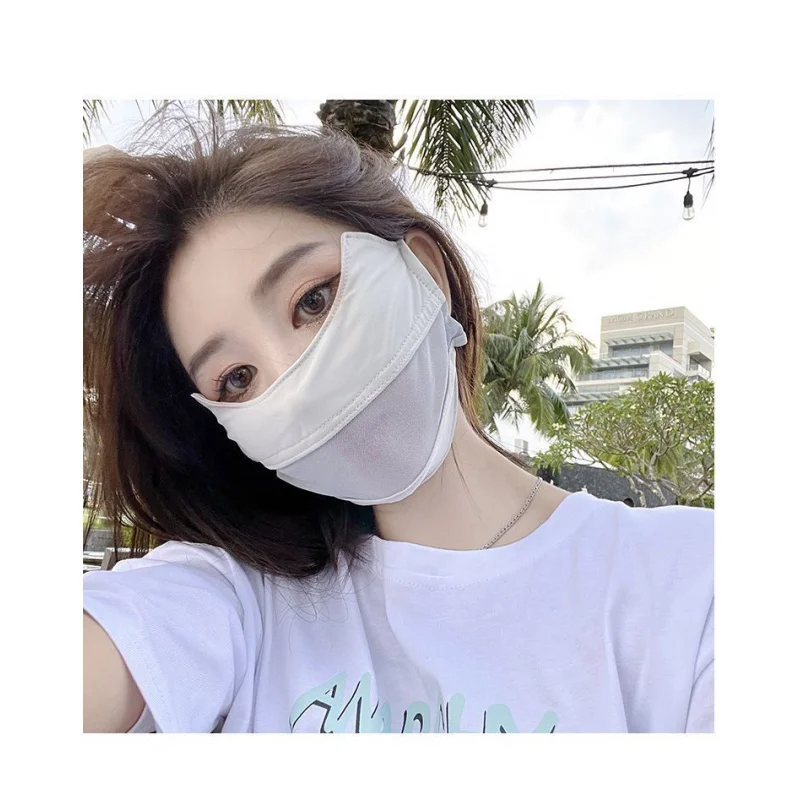 Masker Sutra Es untuk Wanita Musim Panas Perlindungan Matahari Perlindungan UV Penutup Wajah Tipis Bernapas Gaya Baru Kasa Pelindung Mata Sutra Es