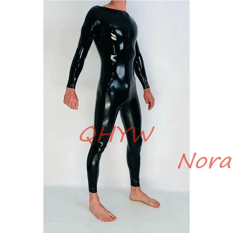 

Neck Entry Handmade Natural Latex Catsuit Men Rubber Jumpsuits Bodysuits with Crotch Zip Szie XS -xxxl Costume