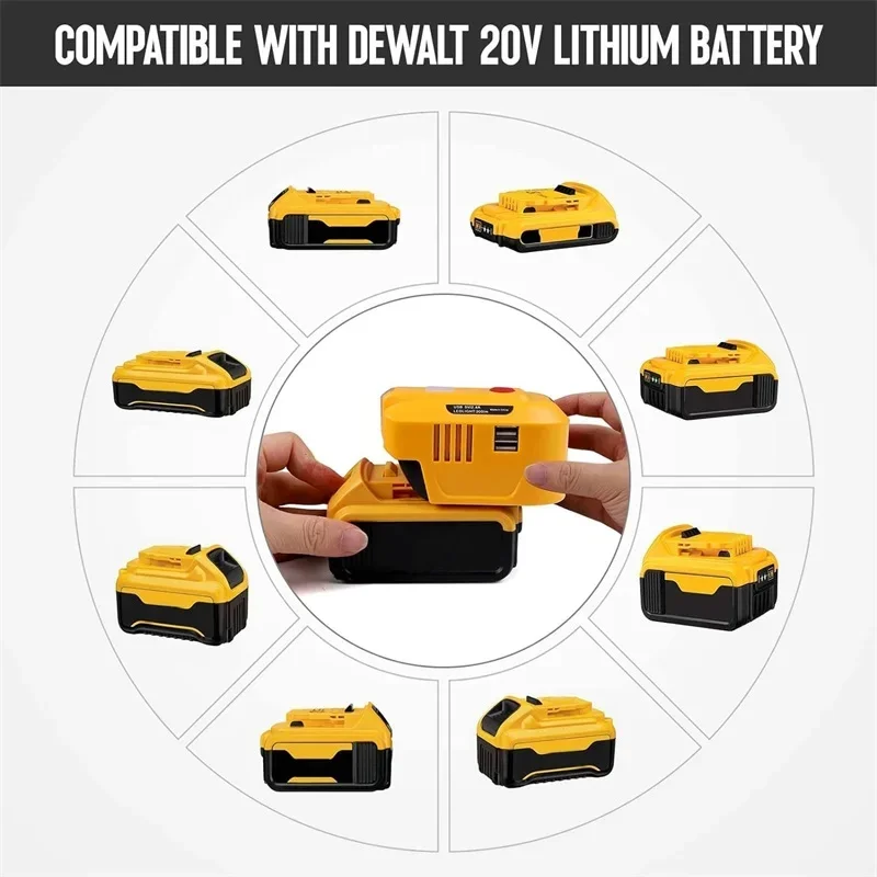 150W Battery Inverter for Dewalt 18V 20V Battery DC 20V To AC 110V/220V Powered Inverter Generator with AC Outlet & LED Light