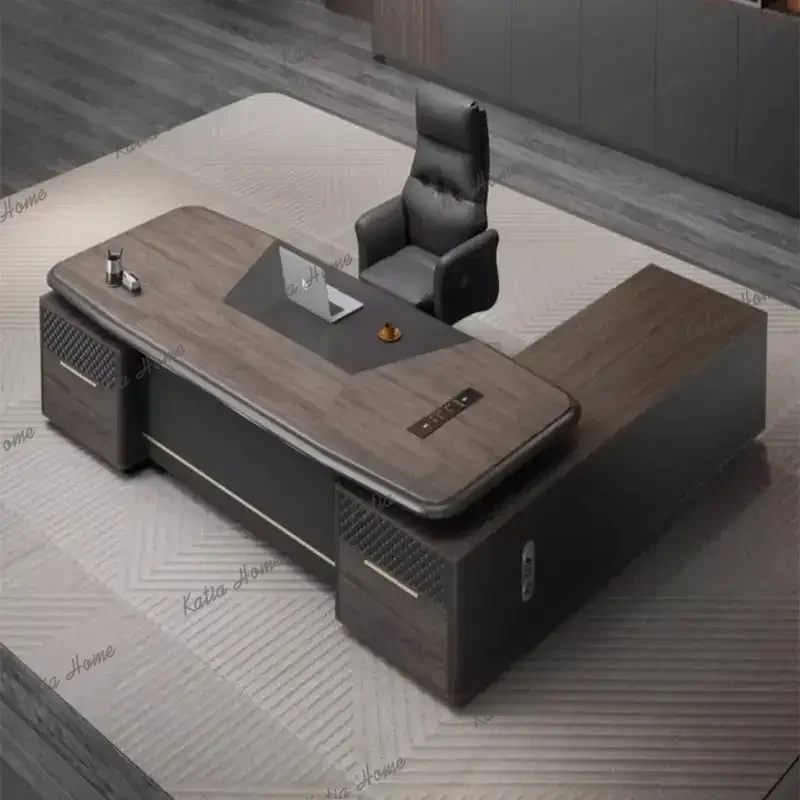 PG Nordic Style Office Desks Designer Aesthetic Corner Drawers Office Desks Black Modern Luxury Schreibtisch Work Station Table