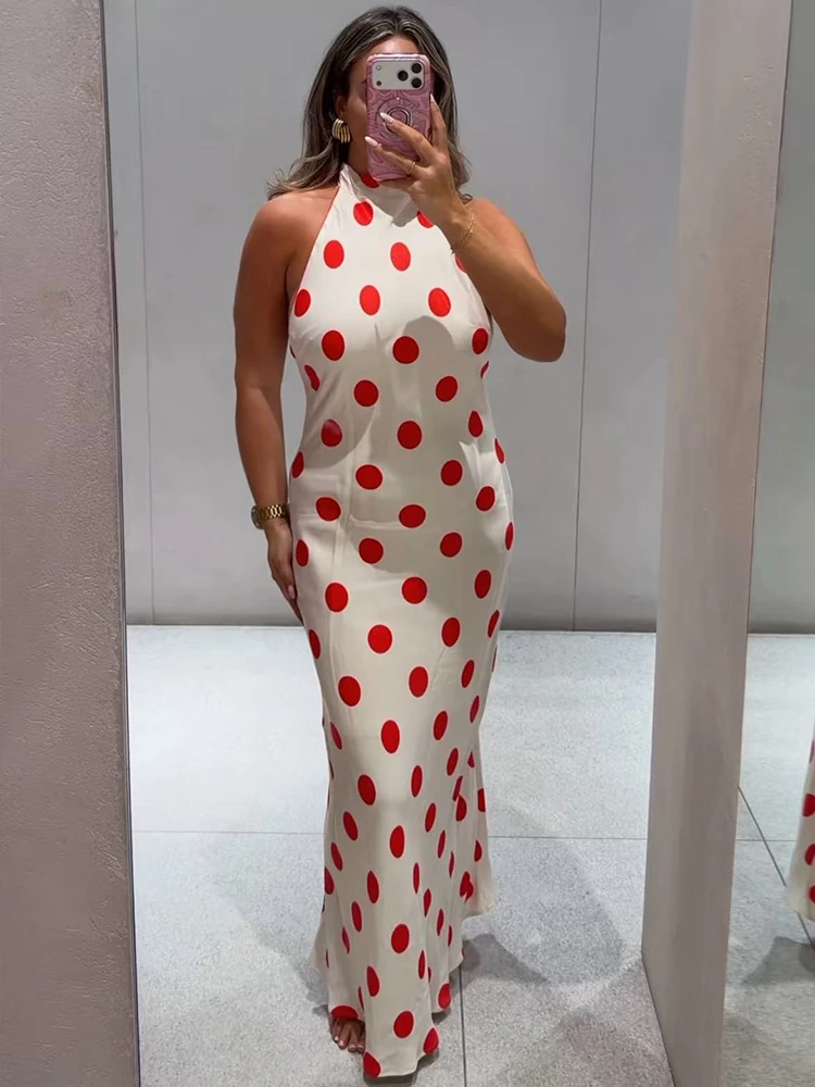 Neues Halter-Kleid mit Polka Dots für Damen, Ärmelloses Rückenfreies Figurbetontes Kleid, Elegantes Abendparty-Outfit, Modische Sommermode