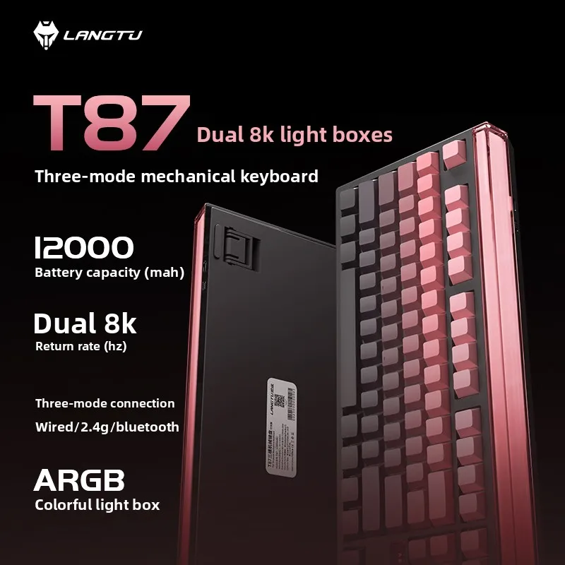 LANGTU T87 Ultra Mechanical Keyboard Wireless Tri Mode 3D Stereoscopic Light Box Dual 8K Low Latency Esports Gaming Keyboard