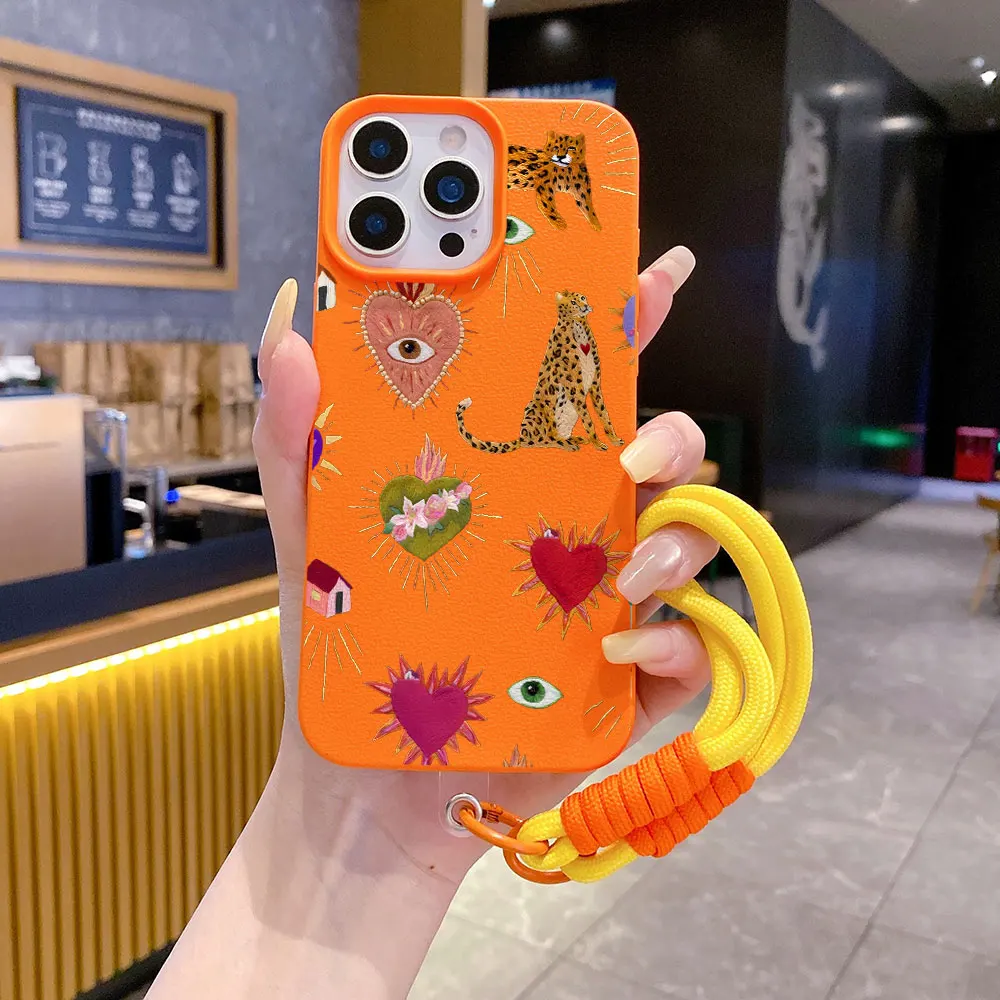 Funda de Teléfono de Cuero con Estampado de Leopardo para iPhone 17 16 15 14 13 12 11 Pro Max XR X 14 15 16 Plus 17 Air, TPU, Color Caramelo, Estilo Boho, Diseño Ojo Turco