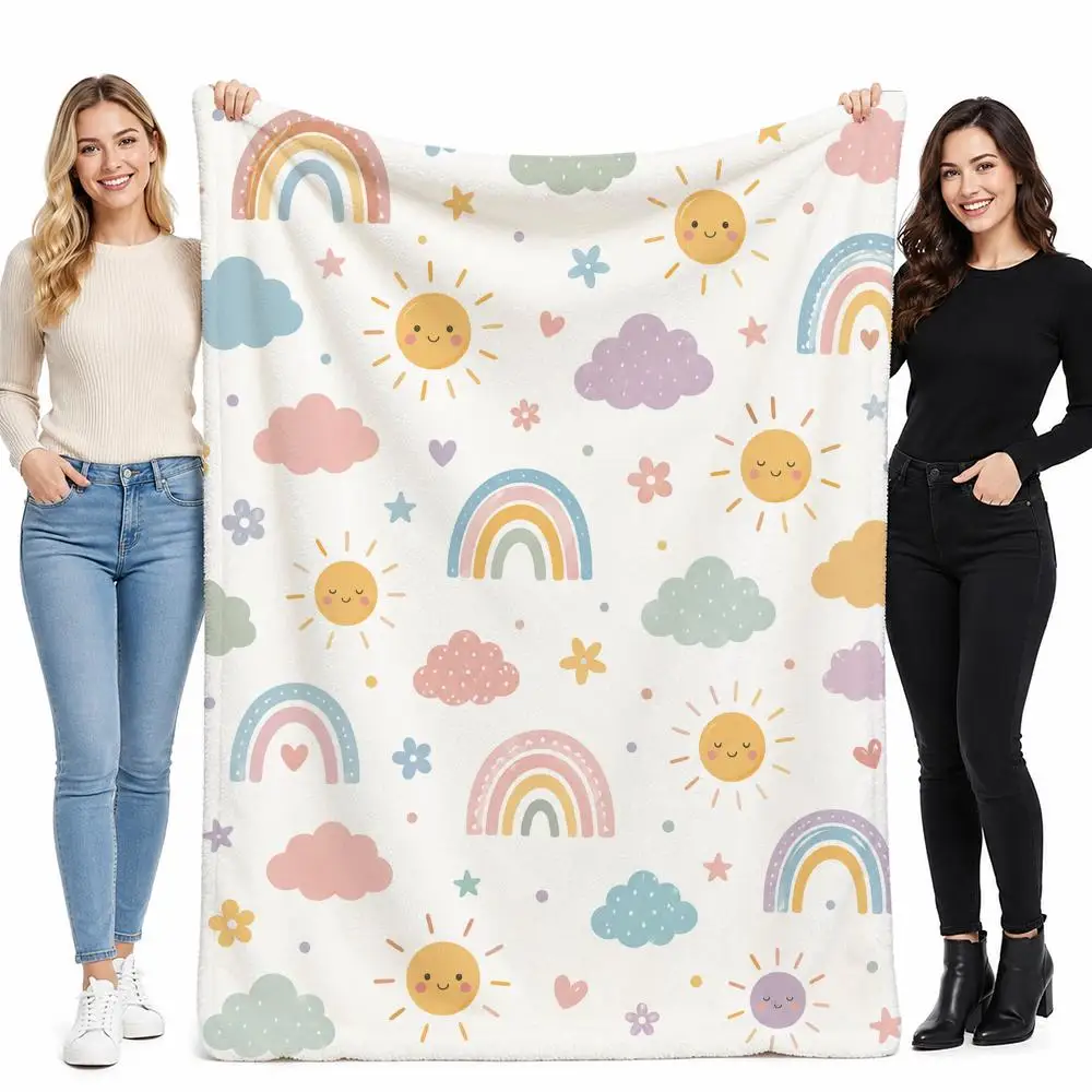 Rainbow Gift for Girls Throw Soft Cozy Flannel Blanket for Couch Sofa Bed, Mid-Century Modern Art Lover Gift