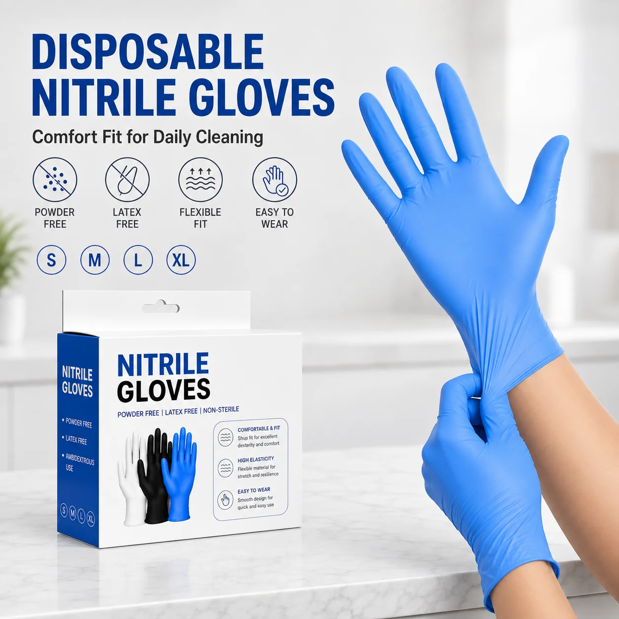 20/30PCS Disposable Blue Nitrile Gloves Powder Free Latex Free Ambidextrous Food Safe Kitchen Cooking Restaurant Cleaning Prep