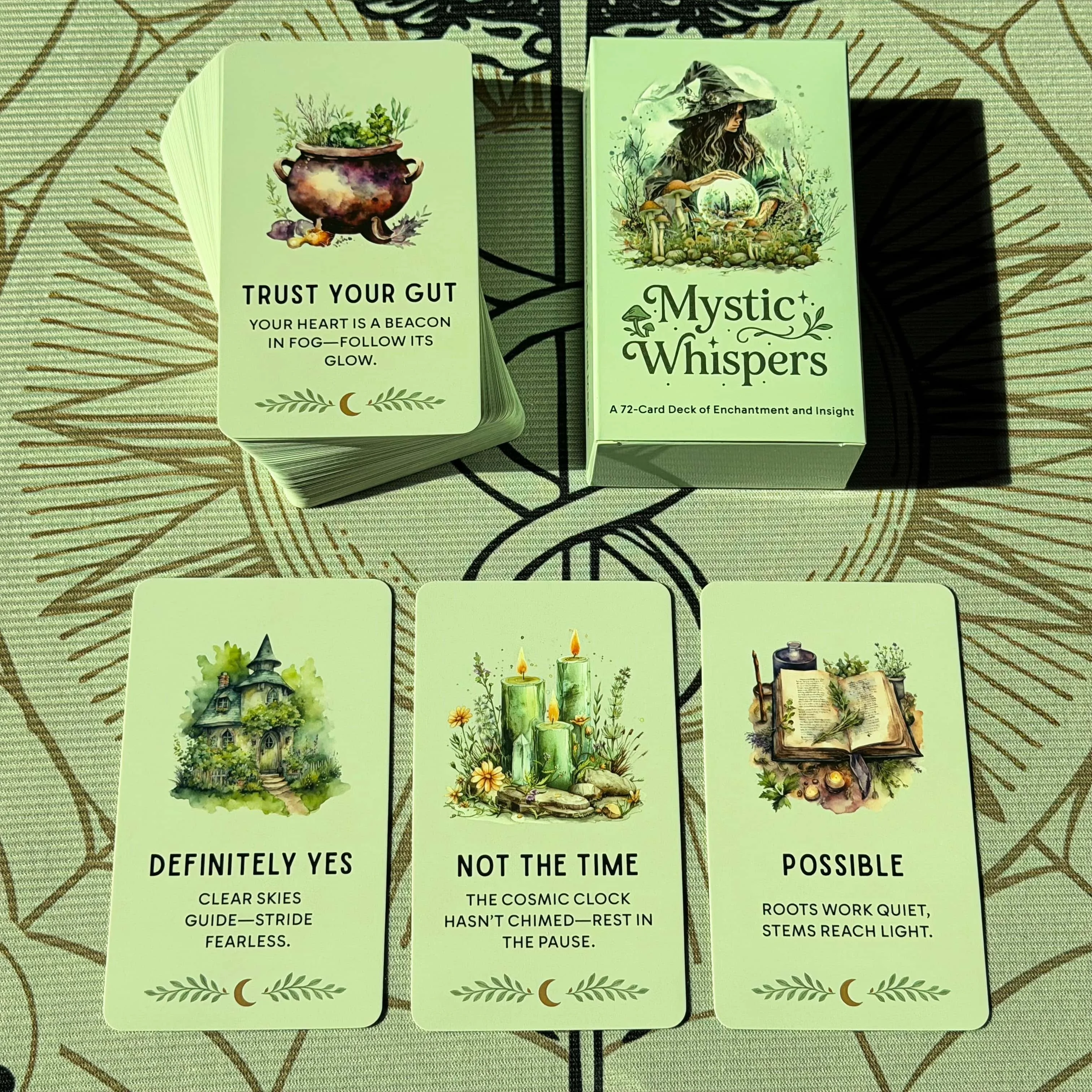 English Mystical Whisper Oracle Cards, 72 Tarot Cards, Divination Tool, Watercolor Illustrations, Intuitive Meditation Gift
