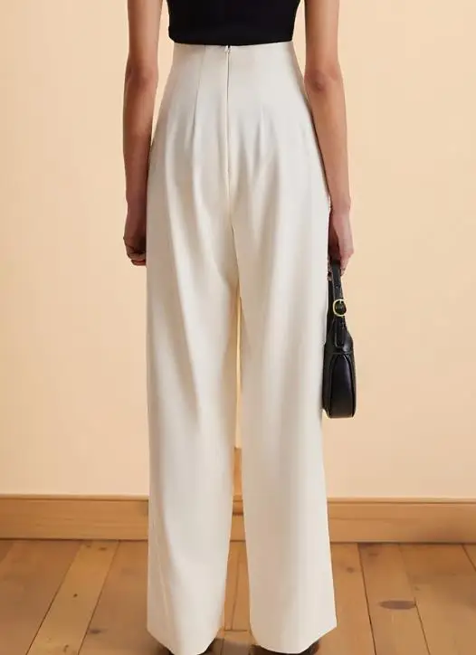 

High-Waisted Wide Leg Pants for Women Casual Irregular Waist Pockets High-Quality Comfortable Fit Trousers