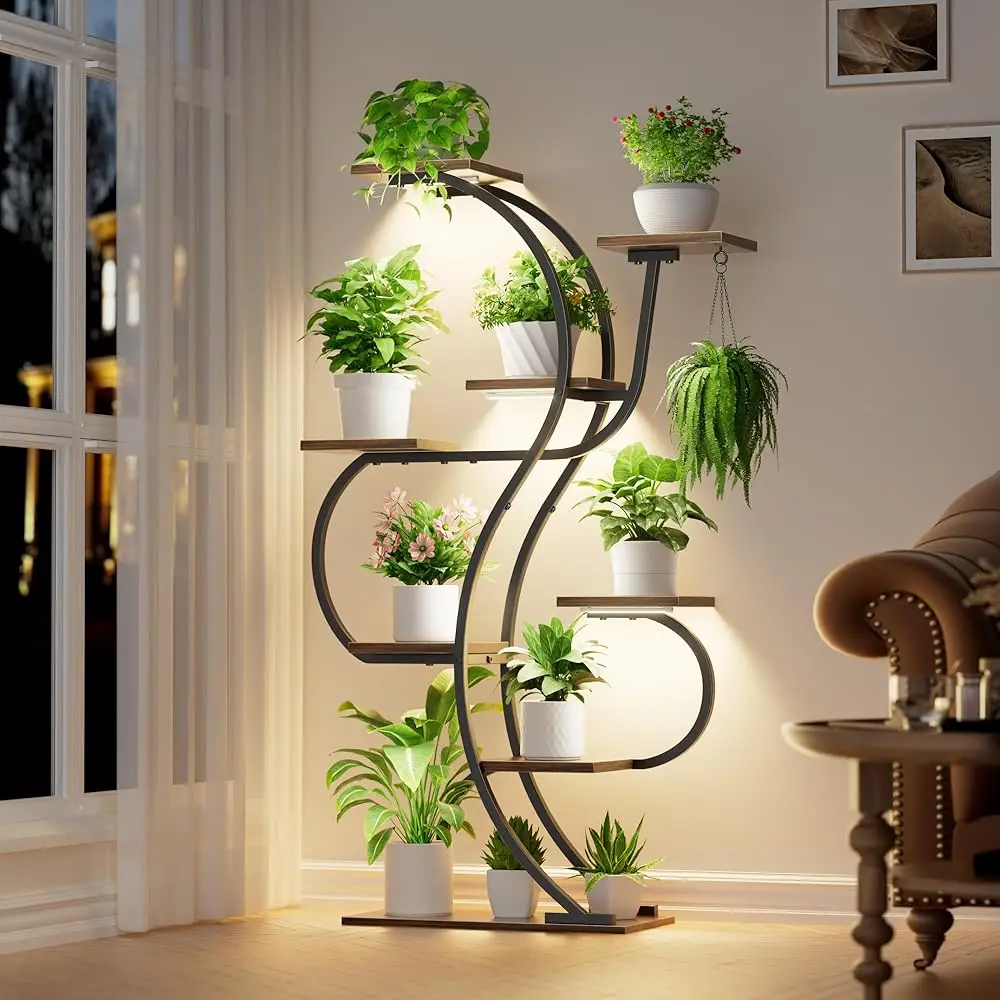 

Plant Stand Indoor With Grow Lights - 64"" Tall Plant Stands For Indoor Plants, Plants Shelves Corner Flower Holder, 8 Tier