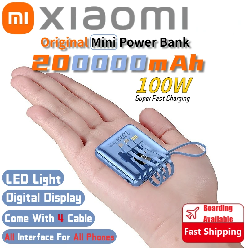 Xiaomi 200000 باور بانك صغير mAh بقدرة 100 وات، بطارية محمولة للشحن السريع مع شاشة عرض سلكية لهاتف iPhone Samsung