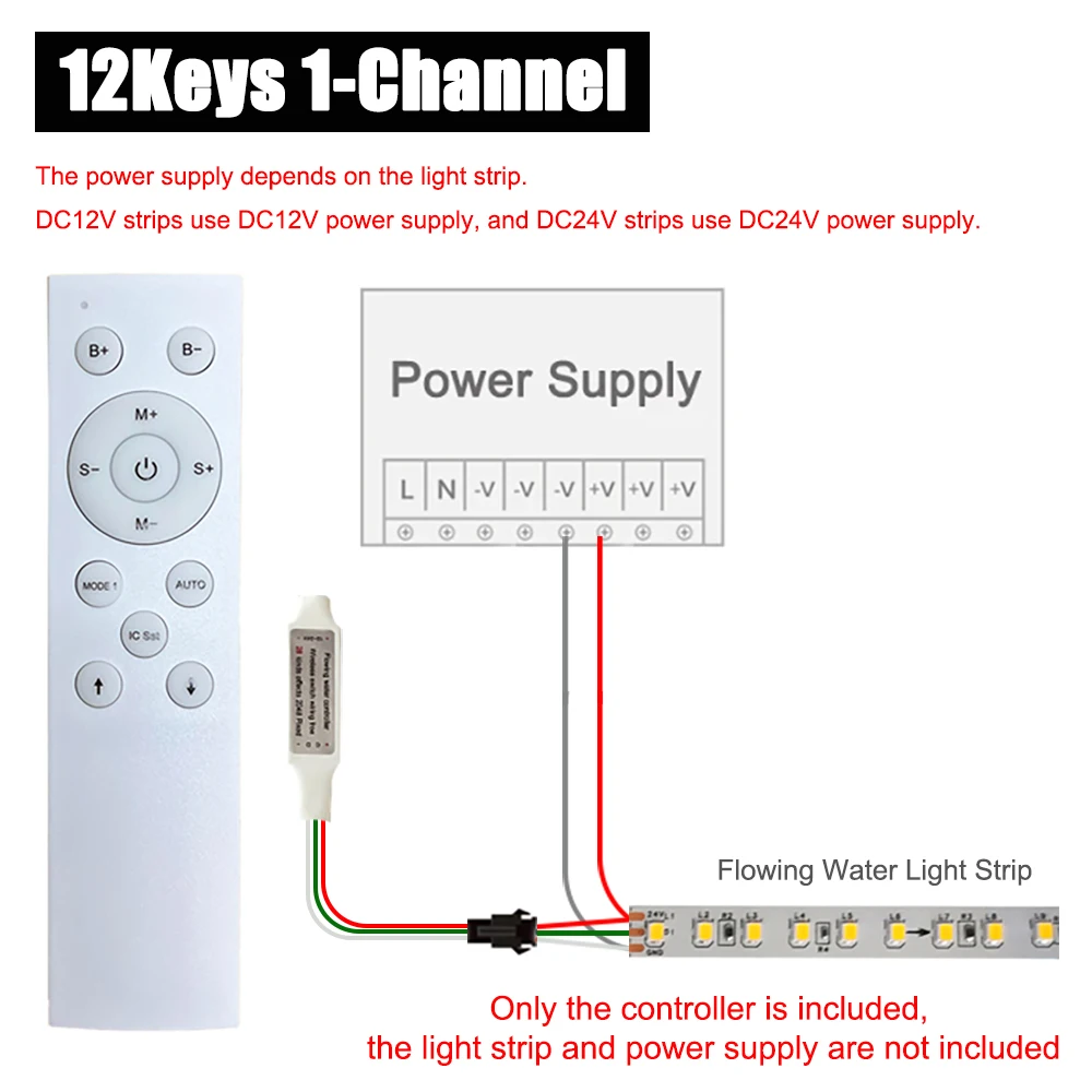 12Key Running-Water Controller 4Channel White/Black RF Remote For DC5V-24V WS2811 Flowing Horse Single Color Pixel Strip Light