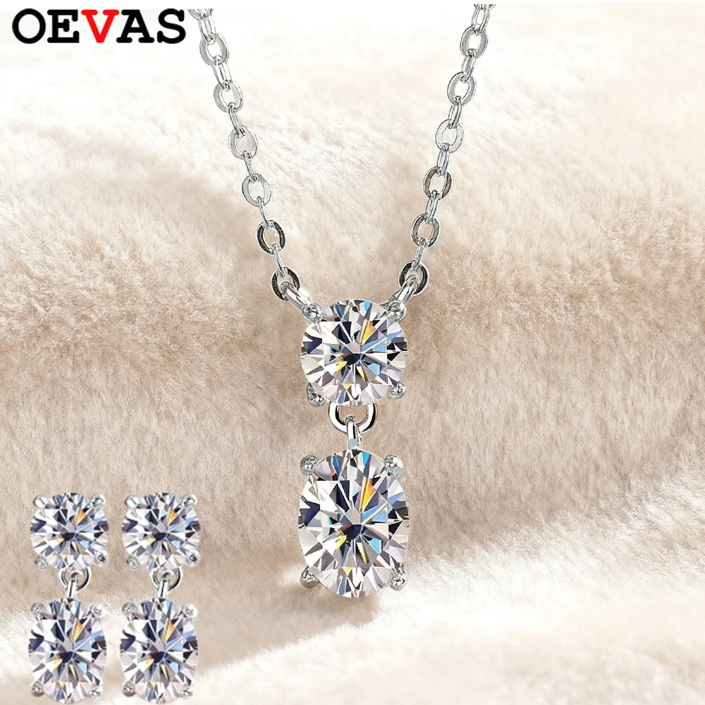 

OEVAS 3cttw овальные/круглые серьги с муассанитом/ожерелье для женщин S925 посеребренные 18-каратное золото лабораторные бриллианты ювелирные изделия для свадебной вечеринки