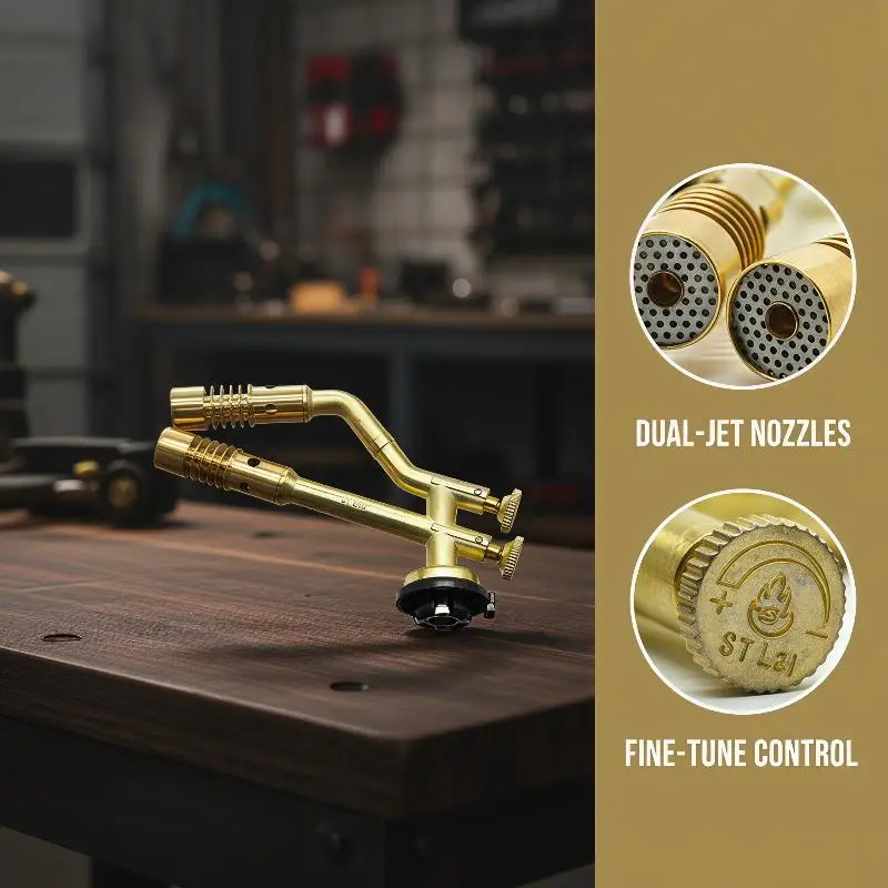 High-Performance Dual-Head Gas Flame Torch with Brass Heads for Industrial Welding Jobs