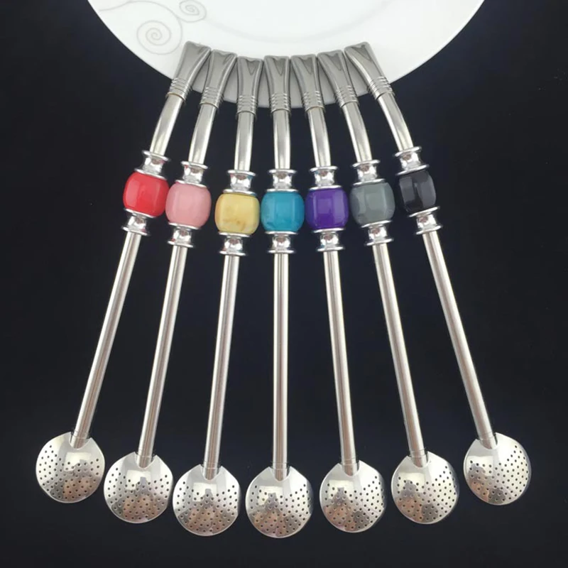 Pajita de Acero Inoxidable con Cuchara y Filtro para Té, Bombilla Reutilizable para Mate, Herramienta Lavable para Café y Té