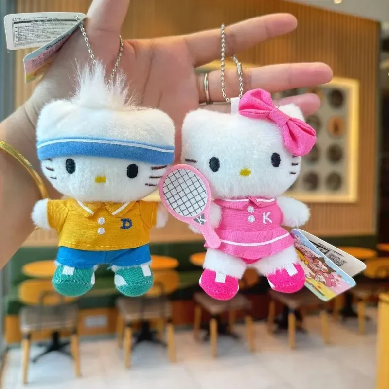 Sanrios Cartoon Anime New Tennis Series Cute Hellokittys Daniel Couple Bag Kawaii Girls Plush Pendant Keychain Decorative Gift