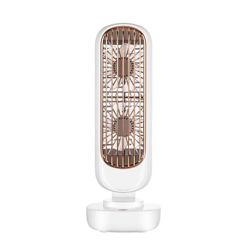 Portable Rechargeable USB Small Fan Retro Double Leaf Tower Fan Office Desktop Fan Vertical Gift Bedroom Dormitory
