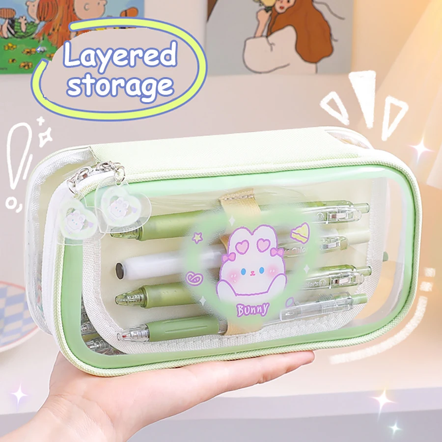 Large Capacity Pencil Case Transparent Organizer Pen Box Korean Pouch for girls Kawaii Stationery Supplies Accessories