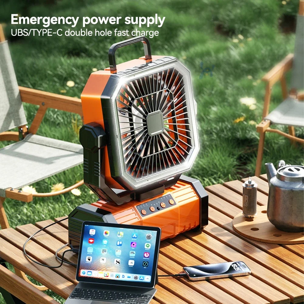 

Portable Rechargeable Camping Fan for Tent 20000mAh Battery Operated Outdoor Fan with LED Light and Hook for Tent Car Trip