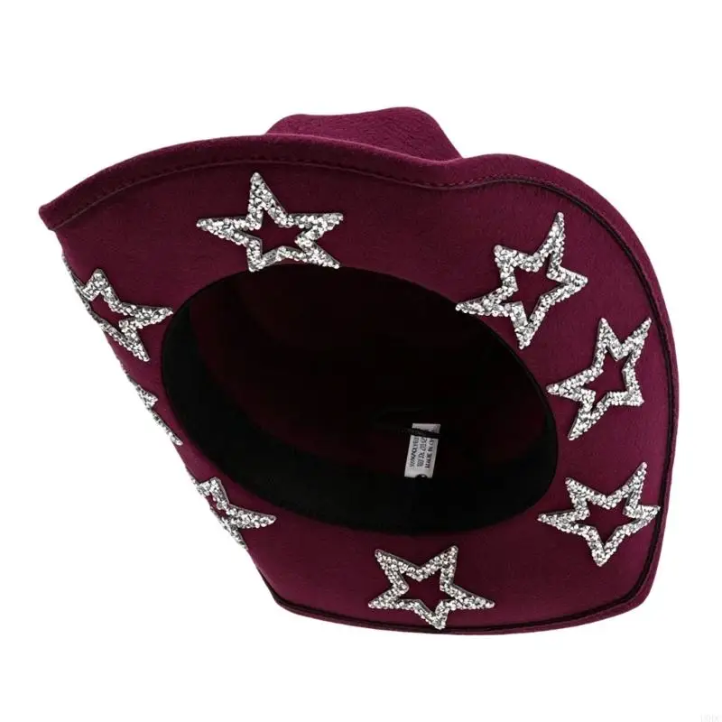 Western Hat with Star Trim, Structured Top Costume Accessory for Theme Party Outfit and Stage Styling Display Use Y166