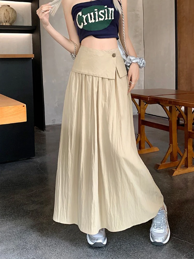 

Fashion Skirt Women Summer 2024 New American Style Pleated Long Skirt Dress High Waist Drape Skirts