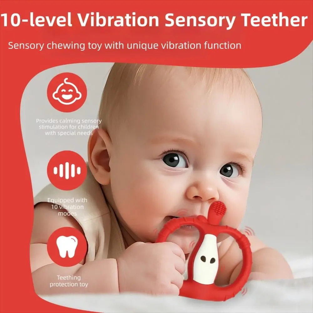 Vibrating Teether for Baby with Remote Control Food Grade Silicone Chewy Sensory Toy 10-Speed Vibration Modes Baby Teether Toy