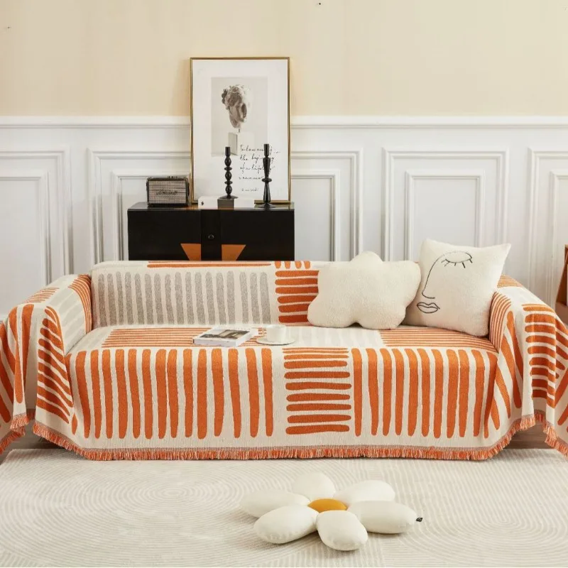 Slipcover Multi Functional Sofa Towel Cover Geometric Thick Double-sided Tablecloth Sofa Covers for Living Room