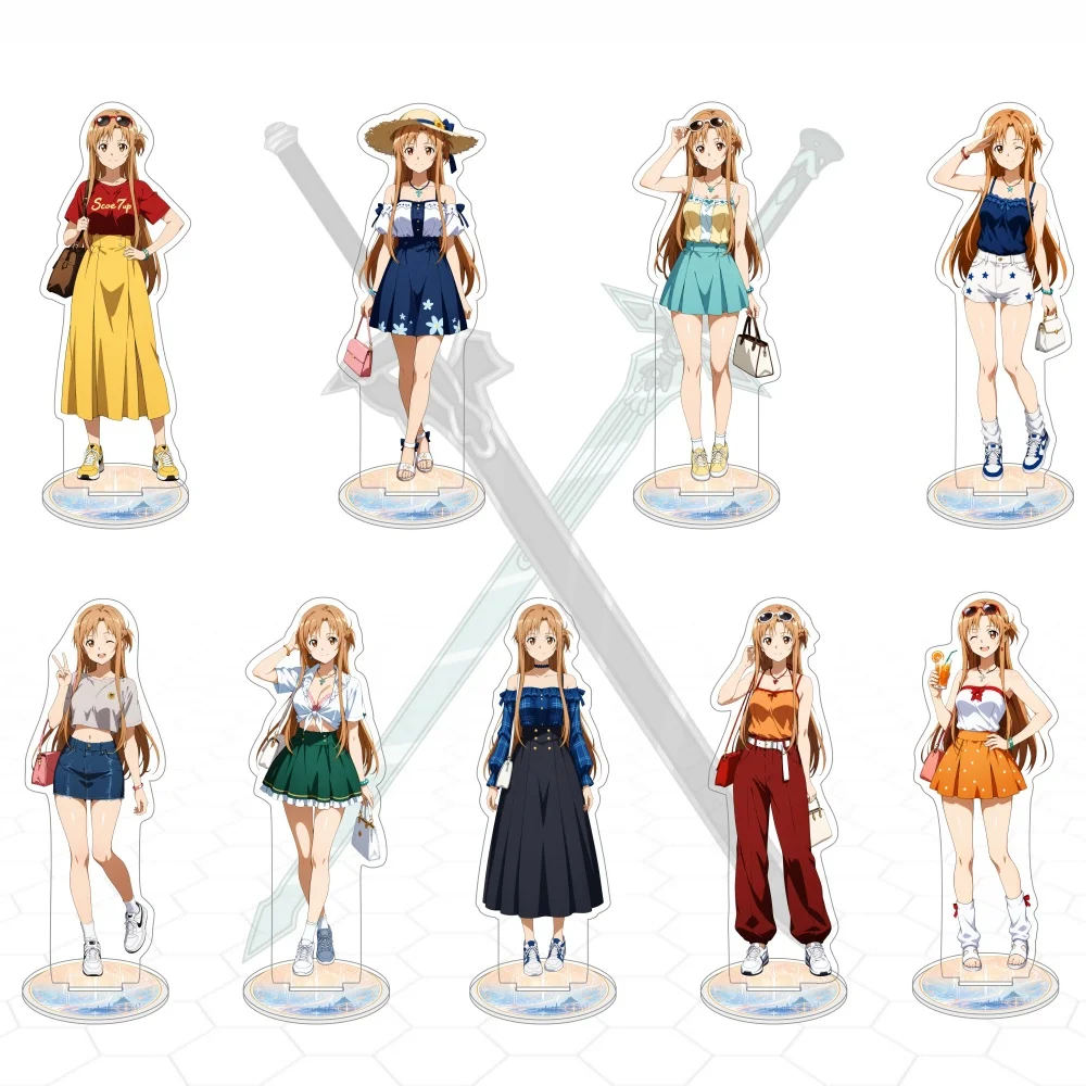 Anime Sword Art Online 15cm Acrylic Stand Yuuki Asuna Summer Outfit Group Ver Desktop Collectible Decor Gift Keychain