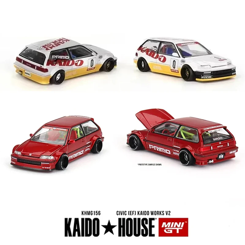 

MINIGT KHMG156 1:64 Civic EF Красный открывающийся капот Литая под давлением модель автомобиля Kaido House