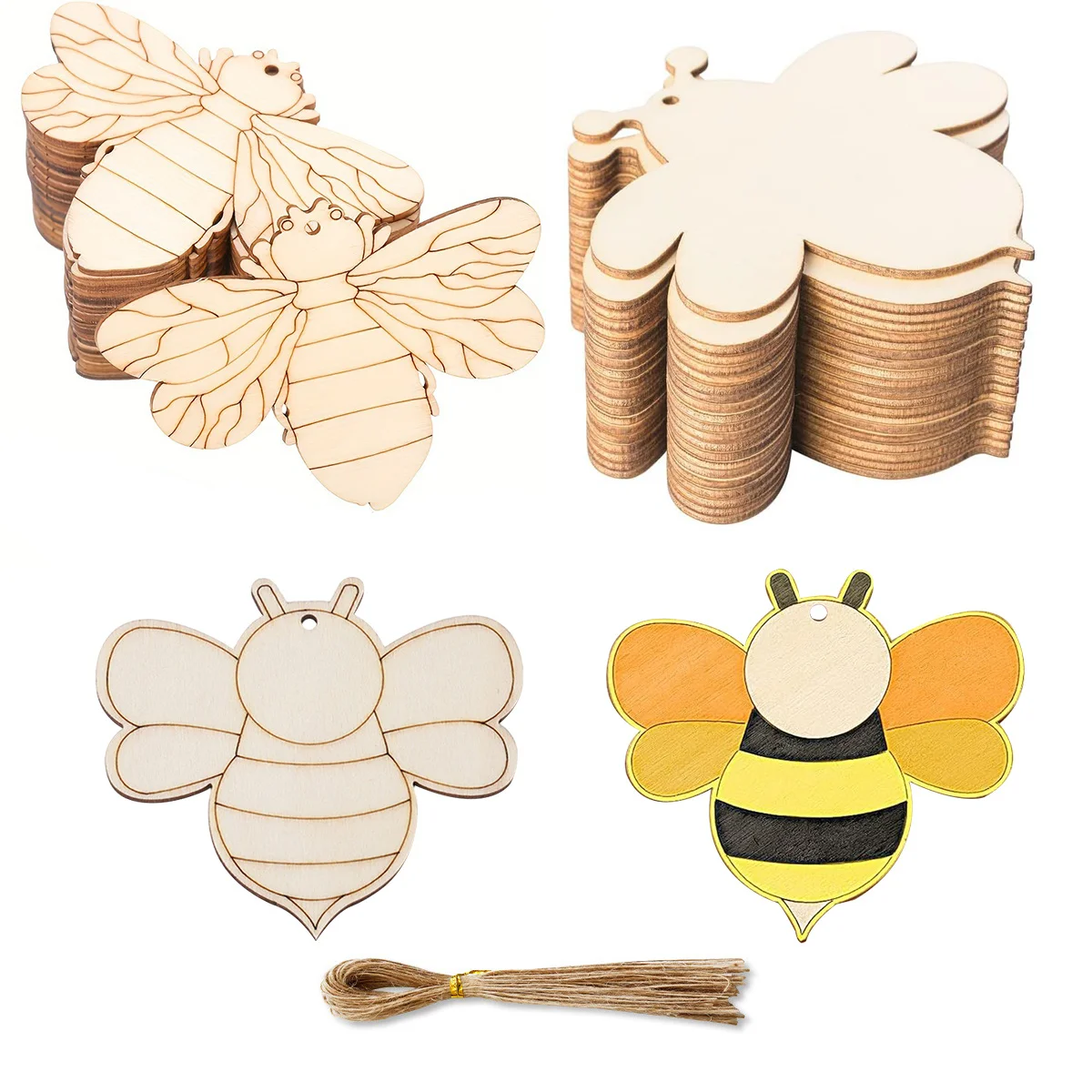 10pcs Wooden Bee Hanging Ornament DIY Painting Wooden Crafts For Kids Bee Themed Birthday Party Table Decoration DIY Crafts