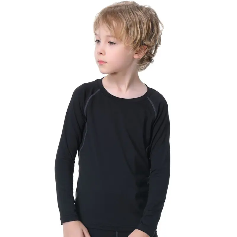 Kids Boys Sports Compression T-shirt Long Sleeved Velvet Sportswear Clothes Children Quick Drying Tight Top Fitness Sweatshirt