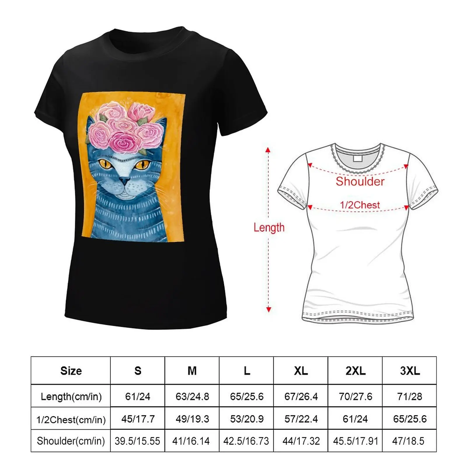 Blue Cat with Flower Crown T-Shirt tops summer clothes workout shirts for Women loose fit