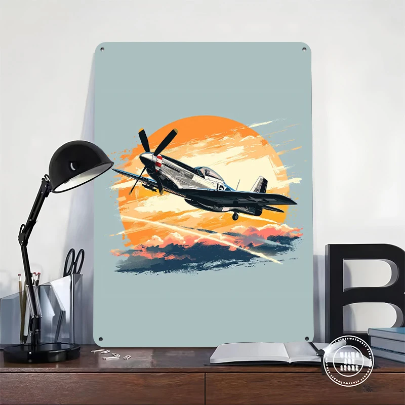 P51 Mustang Plane Printed Poster Customized Wall Art Retro Vintage Metal Tin Signs for Decoration At Home Decor Items Wand Deko