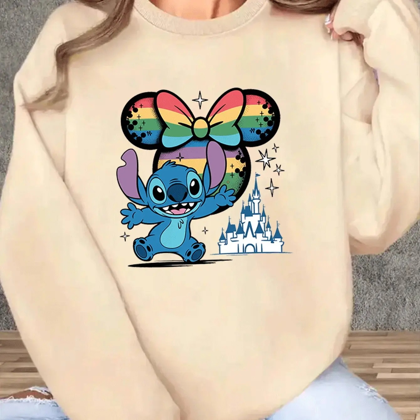 Disney Stitch damessweatshirt met ronde hals, unisex fleece, mode, casual herfst en winter, oversized streetwear