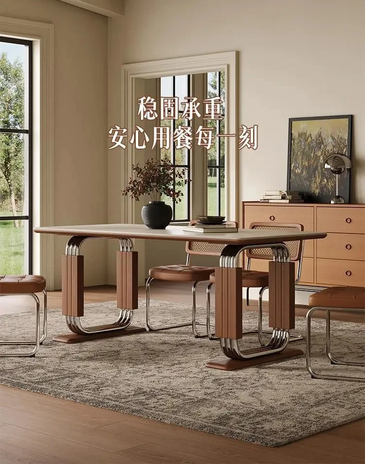 

Customizable travertine rock slab dining table rectangular living room retro solid wood rock