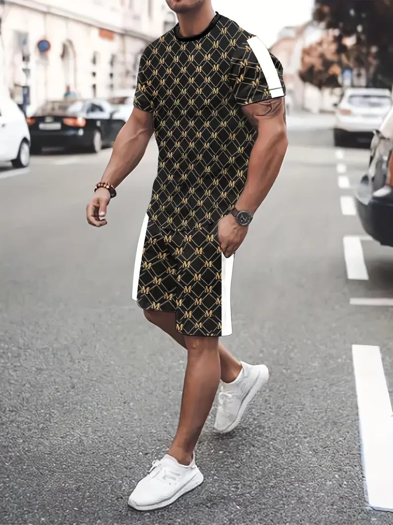 

2025-26 Summer New Fashion Trend Design Luxury Suit 3D Printing American Street Breathable Quick Drying T-shirt Shorts Set