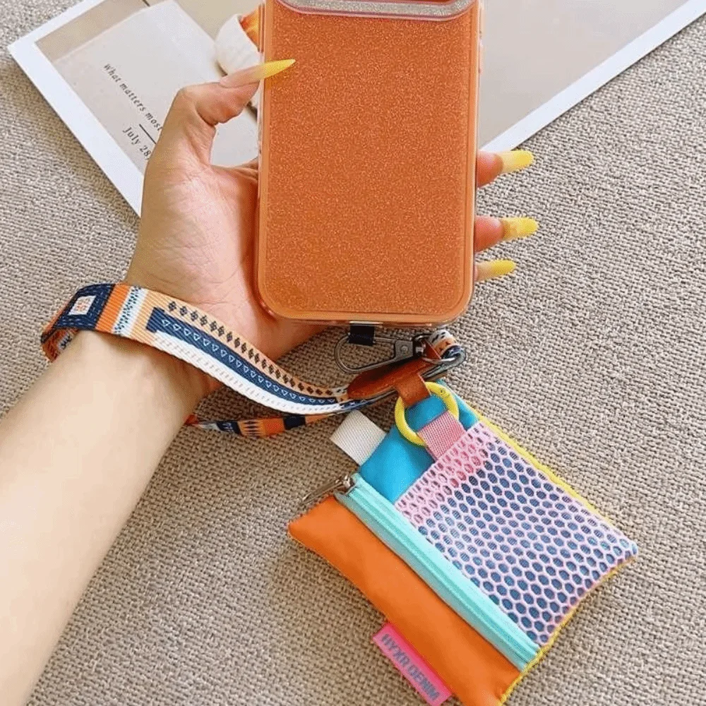 With Wrist Strap Earphone Bag Zipper Closure Portable Mini Storage Bag Hand Strap Compact Design Mini Key Bag Outdoor Use