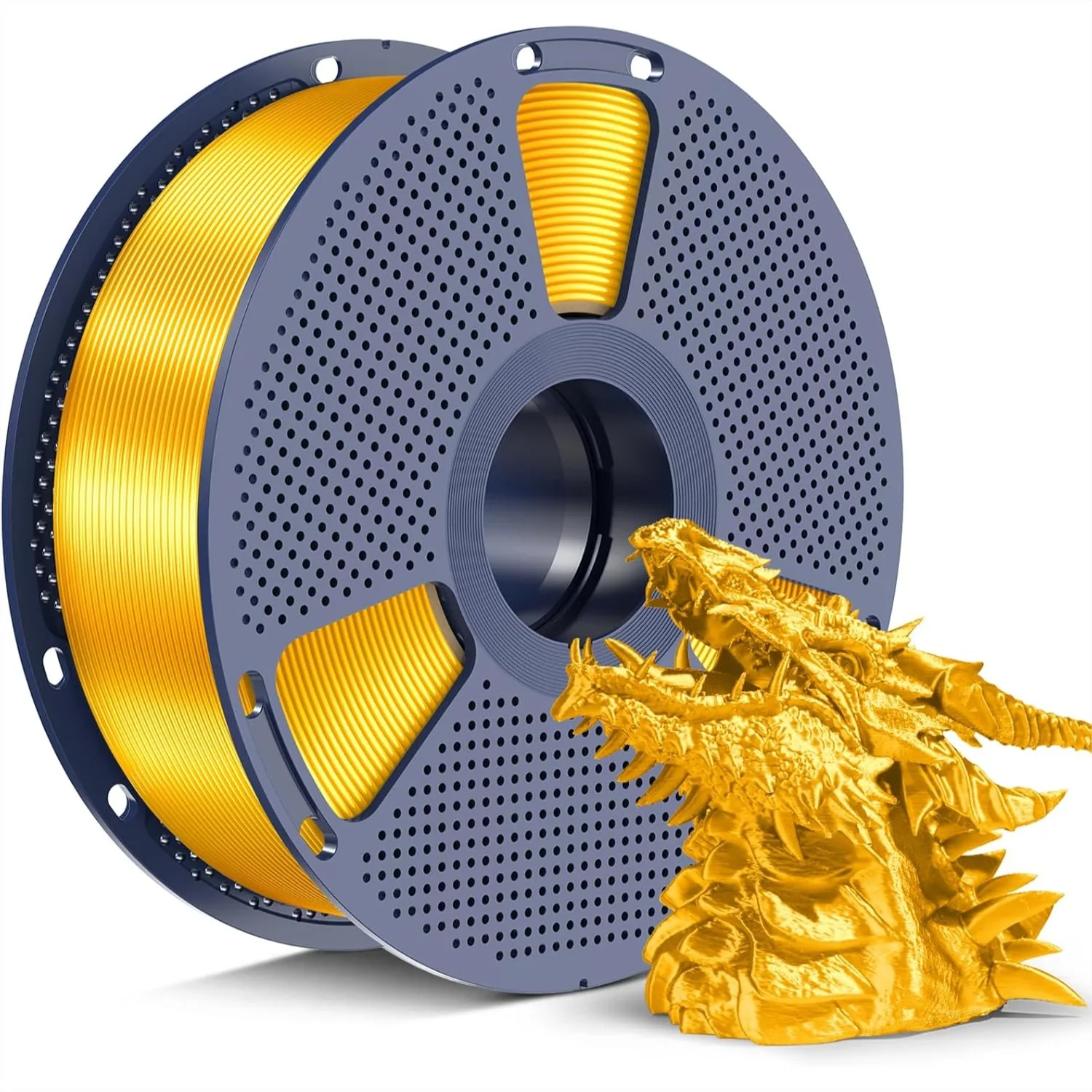 

Silk PLA+ Filament 1.75mm, Glossy Finish for 3D Printer, Smooth Texture, Stable Printing, 1kg Spool Gold