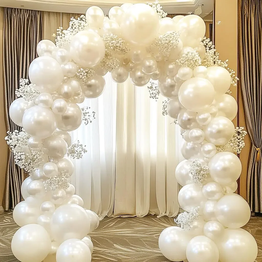 Perlweiße, dicke, doppelt gefüllte Luftballons, Girlandenbogen-Set, Hochzeit, Verlobung, Geburtstag, Party, Brautparty, Babyparty, Party-Dekoration – Detail 8