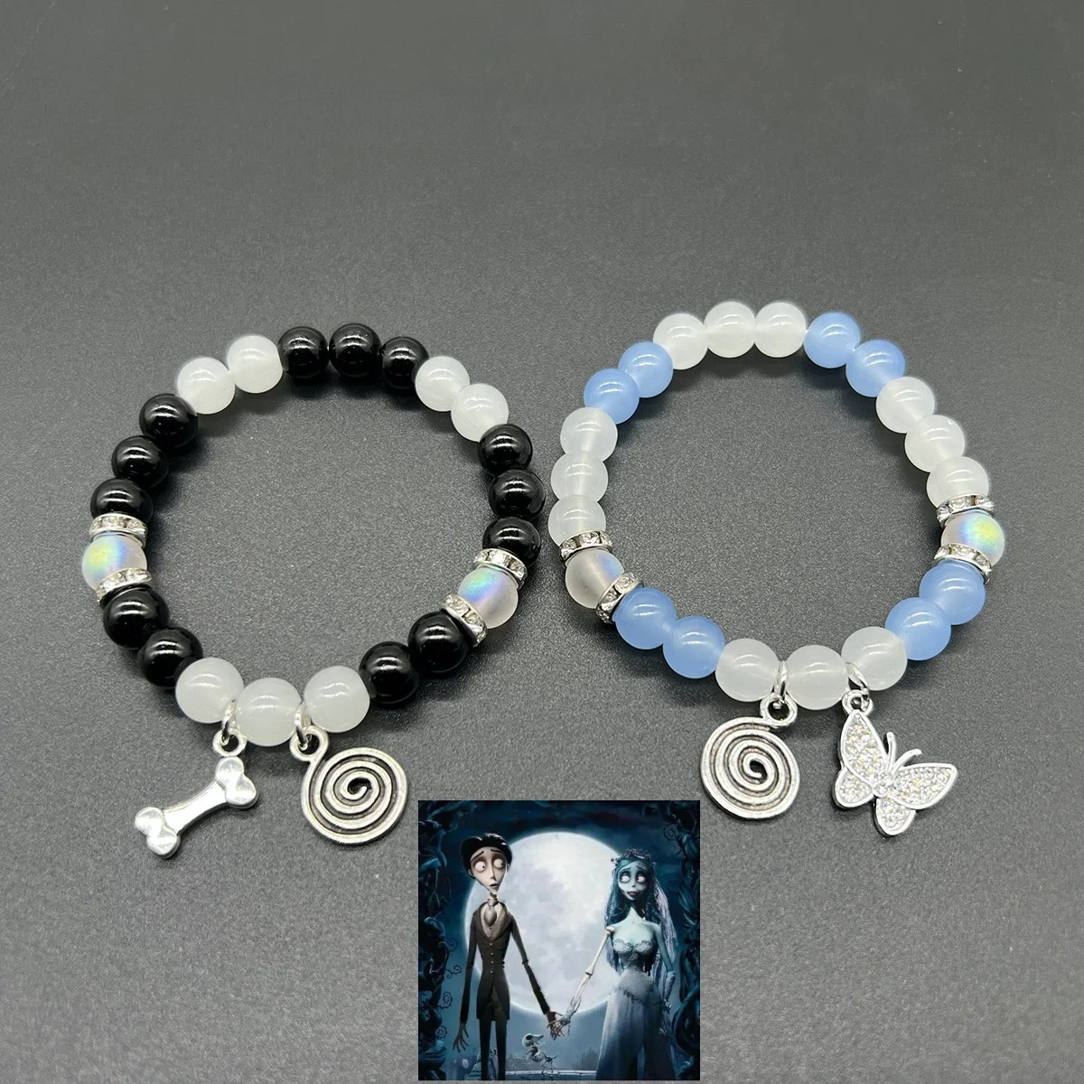 Corpse bride inspired matching bracelets Y2K Jewelry Handmade Couple Beaded Bracelets Charm Jewelry Festival Gifts For Friends
